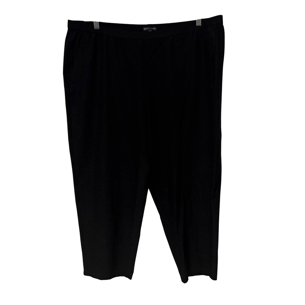 Eileen Fisher Womens XL Black Knit Cropped Pants Elastic Waist Straight Leg